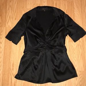 BCBG MaxAzria Black silk collared top size S